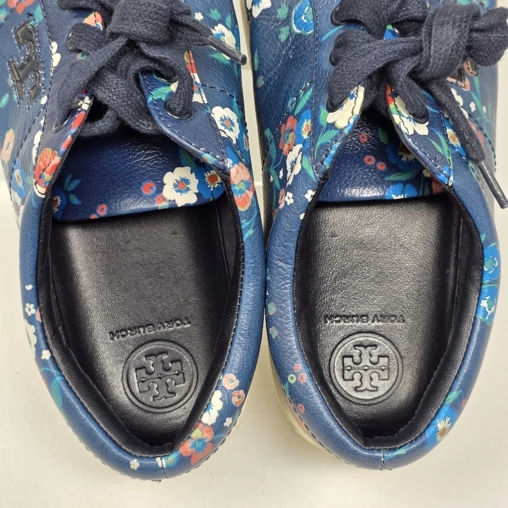 TORY BURCH Floral Multicolor Leather Sneakers 39425 Womens Size 7.5 Pre-owned